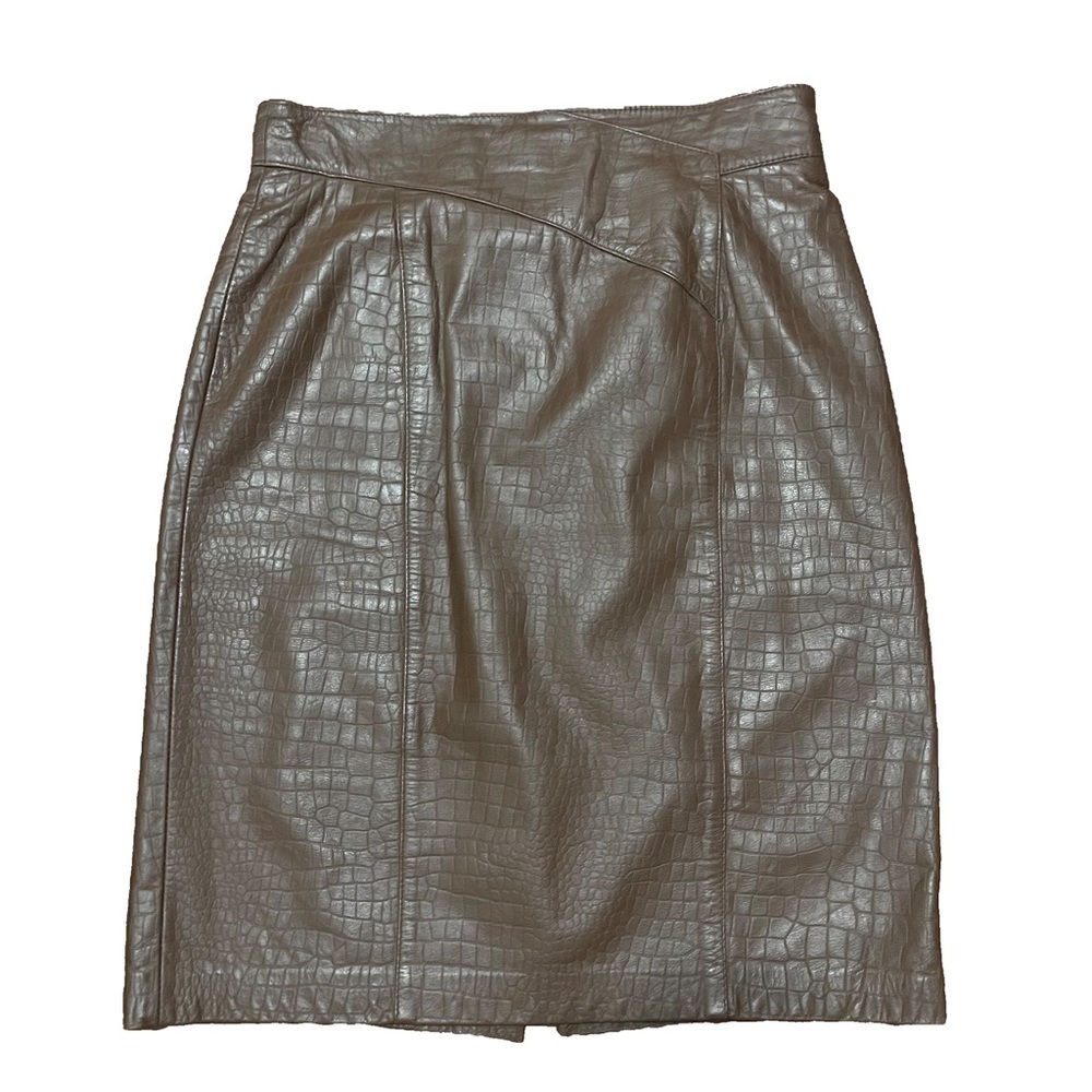 Vintage‎ Toffs Brown High Waist Leather Skirt Quiet Luxury Capsule Minimalist